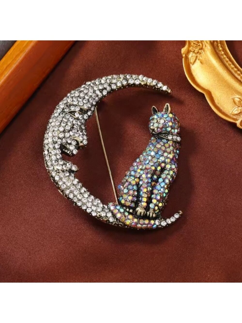 Crystal Cat Moon Brooch View 4